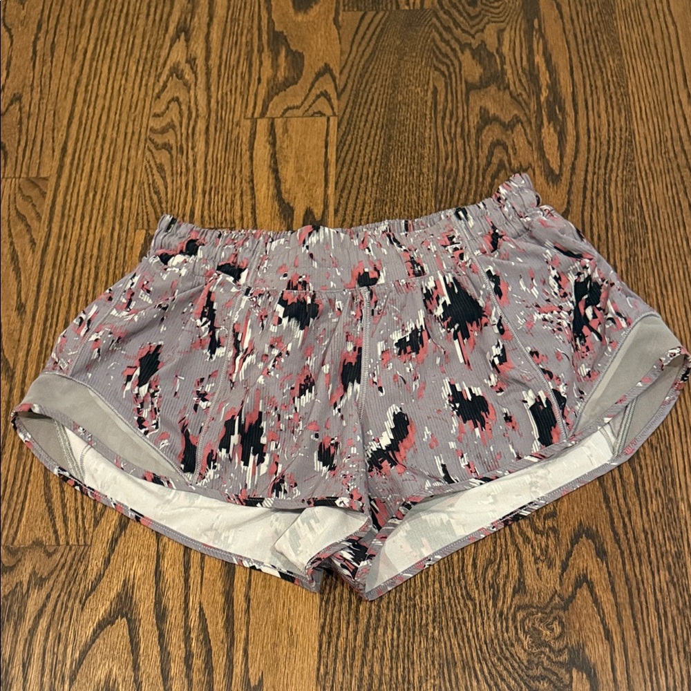 lululemon athletica Pink, Black & White Patterned Athletic Shorts
